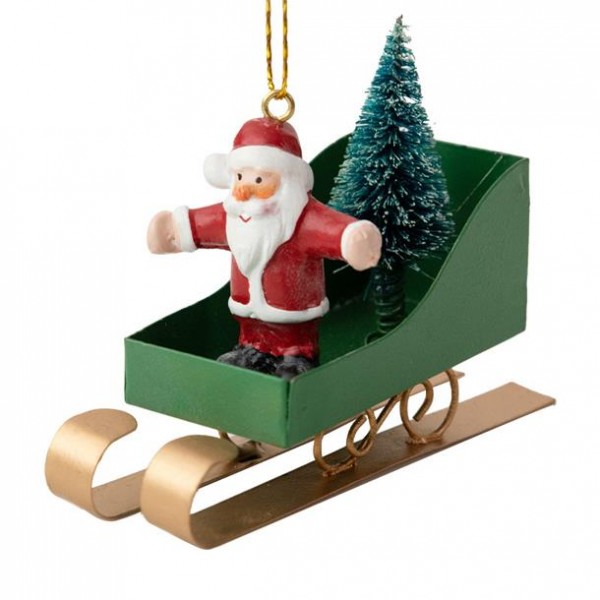 1 Adet 11x7cm Metal Kızakta Noel Baba Ağaç Süsü