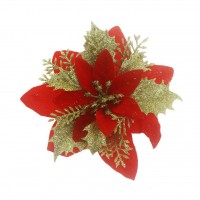12cm Atatürk Çiçeği Kumaç Çiçek Ponsetya Kırmızı-Altın 1 Adet