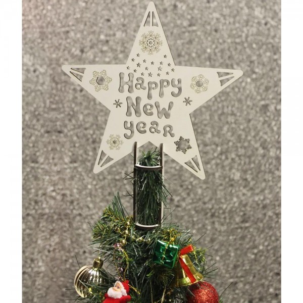 19cm Ahşap Yılbaşı Ağacı Tepe Yıldızı Happy New Year Boyanabilir