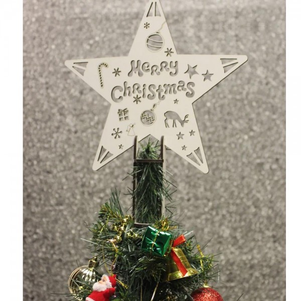 19cm Ahşap Yılbaşı Ağacı Tepe Yıldızı Merry Christmas Boyanabilir