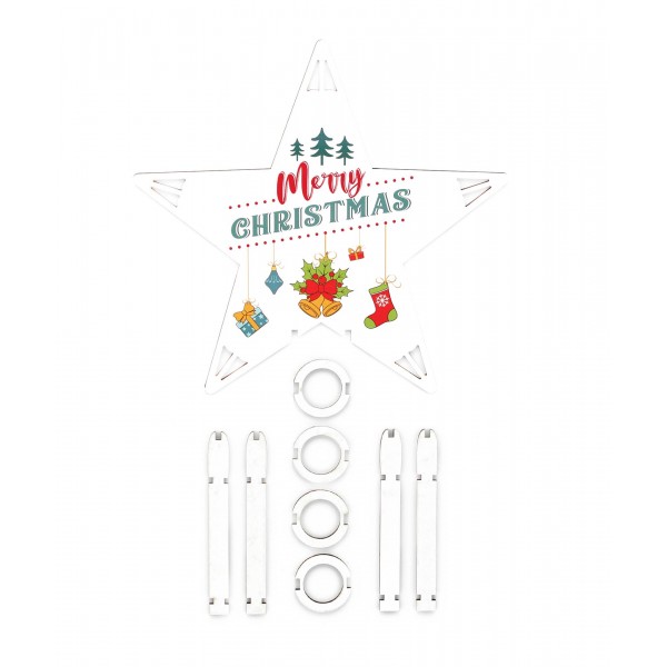 19cm Ahşap Yılbaşı Ağacı Tepe Yıldızı Merry Christmas Mod.2