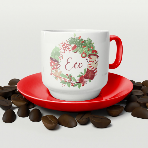 2 Adet Türk Kahvesi Yılbaşı Kahve Fincanı İsimli Yılbaşı Çiçekli