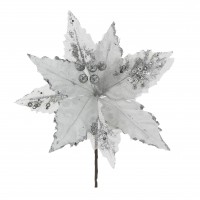 26cm Simli Gümüş Kumaş Çiçek 1 Adet
