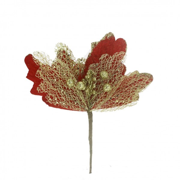 27x20cm Altın Simli Kırmızı Yılbaşı Atatürk Çiçeği