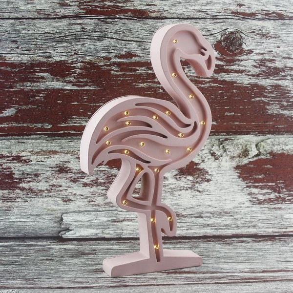 Ahşap Led Işıklı Pilli Flamingo Dekor