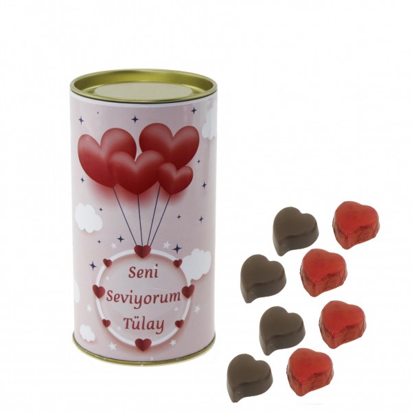 İsme Özel Kutuda 30 Adet Kalp Çikolata Kalp Balonlu