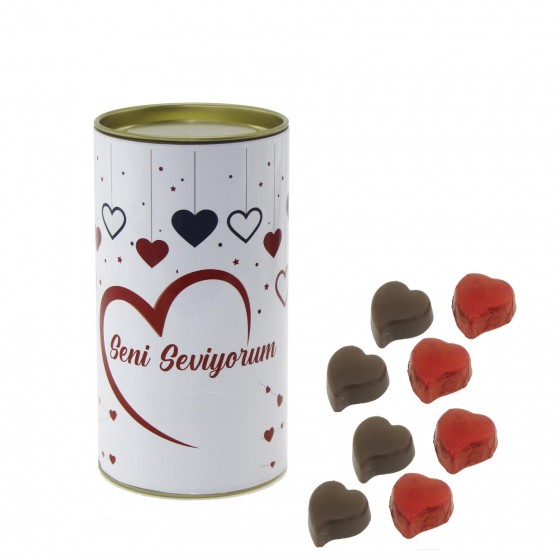 Özel Kutuda 30 Adet Kalp Çikolata Seni Seviyorum Kalp İçinde Yazı